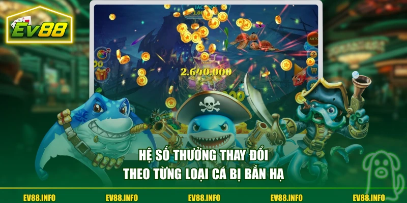 Chơi Bắn Cá Xèng Săn Boss Lớn, Nhận Thưởng Rủng Rỉnh 2 Hệ số thưởng thay đổi theo từng loại cá bị bắn hạ